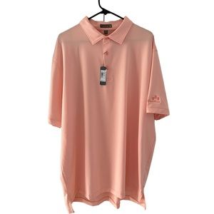 NWT Peter Millar Men’s Golf Shirt—Narrow Peach and White Striped—Size 2XL